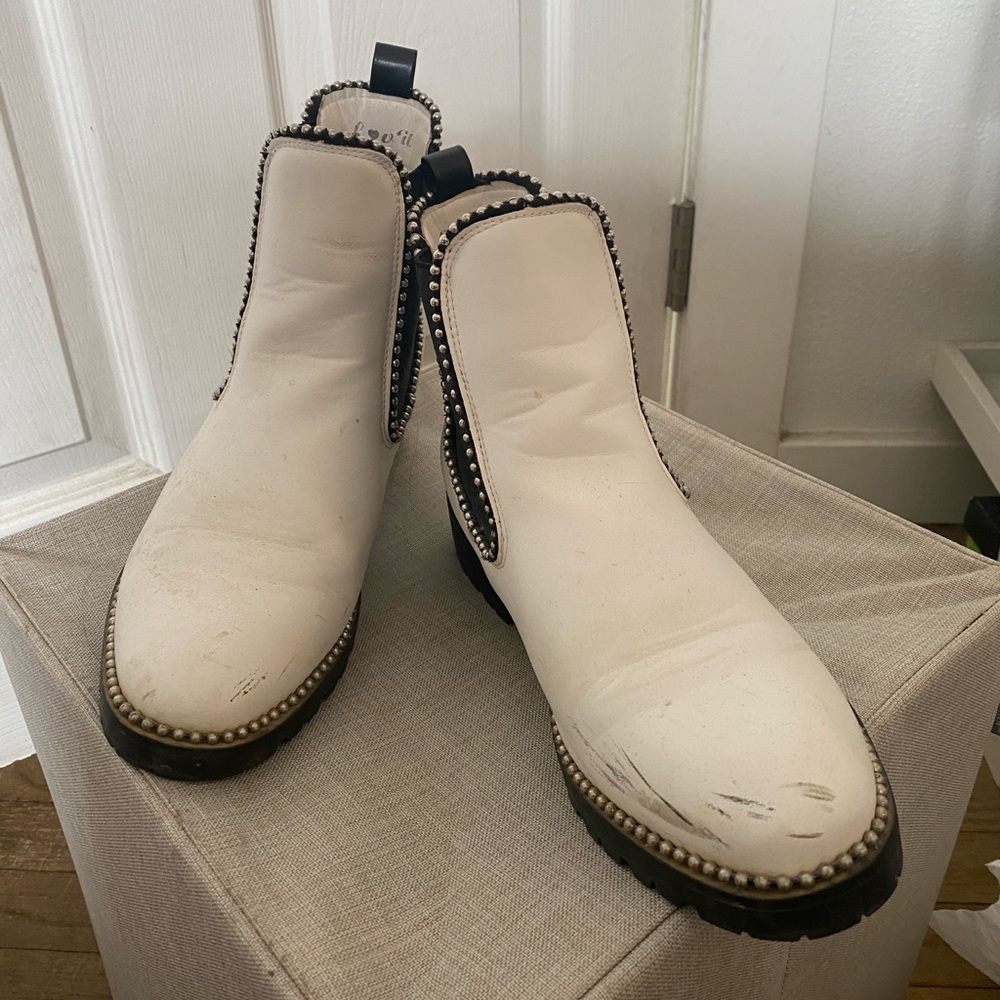 White Paten Leather Boots with Studs